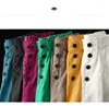 Women's Shorts Lady Buttons Solid Color Home High Waist Casual Women's Medium Short Pants Summer Fashion Cotton And Linen Loose