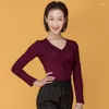 Scen Wear Latin Dance Tops Women Winter Long Sleeve Shirts Rumba Cha Samba Tango Flamengo Dancewear Vuxna Practice Clothing DN4606