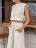 Kvinnor Tvåbitar byxor Summer Women Holiday Linen Pant Set Crop Tops Solid Outfits 2 Matchning för ärmlösa Casuals Fashion 230627