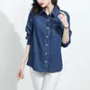 Blouses pour femmes femmes Blouse printemps automne chemises décontractées mi-longueur à manches longues Denim poche unique hauts chemise Blusa Mujer