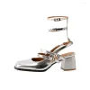 Sandals Women Designers Patent Leather High Heels Mary Jane Single Chaussure Femme Wedding Shoes Bride Pumps Big