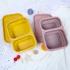 Foldbar lunchlåda Silikon Bento Box Mikrovågsugn Divided Lunch Box Travel Outdoors Portable Rectangular Food Storage Container Cogeries