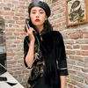 Ethnic Clothing Modern Chinese Cheongsam Qipao Women Velvet Patchwork Slit Dress Midi Elegant Dresses Black Sexy Oriental FF2508