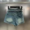 Short femme BORVEMAYS Stretch Denim deux ceinture personnalité Patchwork taille haute 2023 été Slim jean WZ1782