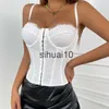 T-Shirt Femme Sexy Broderie Dentelle Femmes Camis Tops Femmes Corset Bralette Cami Boutons Avant Crop Mignon Gilet Élégant Français Chic Party Clubwear J0627