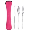 3st/Lot Knife Fork Spoon Set Cutrow Set Table Seary Dinner Lunch Set Väskor Skriv ut snidning av rostfritt stål bestick skolpicknickcamping ätverktyg grossist