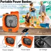 USB Rechargeable Camping Tent Fan, 10400mAh Battery Powered, LED Light And 270° Automatic Rotation, Portable Camping Fan, Suitable