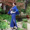 Etnik Giyim Kraliyet Mavi Modern Çin Geleneksel Elbise Bayanlar Cheongsam Tarzı Nakış Sahne Gösterisi Festivali Kostümleri Uzun Qipao TA1814