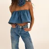 Kvinnors tankar Camis Echoine Elastic Axless Crop Top Tube Women Party Club Denim Jeans Tops With Follower Summer Y2K Fashion Streetwear 230627