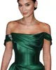 Hunter Green Red Carpet Avondjurken Off Shoulder Slit Dubai Arabisch Aso Ebi Geplooide Stain Galajurk Vestidos De Noche