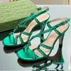 2023-Designer Sandales à emboîtement en cristal pour femmes Vert Tissé Cristal Talon Épais Chaussures De Soirée De Luxe Designer Boucle 9cm Robe De Soirée Chaussures Sandales En Cristal