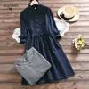 Mori Girl Spring Autumn Women Dresses Stand Collar Elbise Long Sleeve Vintage Dress Polka Dot Printed Femininos Vestidos 210611