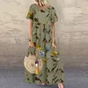 Abiti casual Plus Size Womens Floral Boho Maxi Dress Manica corta Summer Kaftan Long Sundress A-Line Complessivamente