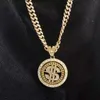 Wisiork naszyjnik Hip Hop Rotatable wisiorek z kubańskim łańcuchem Choker Diamond Naszyjnik Kobiety Ice Crystal Coin Biżuteria