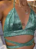 Kvinnors t-shirt Tossy Sparkle Halter Tops för kvinnor Sexig bandage LACE-UP Backless Corset Tank Tops Camisole Party Bustier Sliver Glitter BH TOP J230627