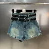 Short femme BORVEMAYS Stretch Denim deux ceinture personnalité Patchwork taille haute 2023 été Slim jean WZ1782