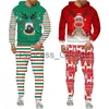 Herrspår 2023 Julpar Family Outfits Elk Mönster 3D Print Hoodiesuit Xmas Holiday Party Clothing Set Funny Menwomen Tracksuits X0627