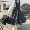 Japanese Harajuku Lolita Style Women Long Sundress Black Gray Blue Oversized Sleeveless Dress Cute Kawaii Ruffles Sashes Dresses 210611