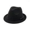 Berretti Cappello Fedora jazz a tesa corta con fibbia per cintura Trilby vintage nero Donna Uomo Festa in feltro Top Casual Sole all'aperto