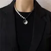 Chaînes Hip-hop Fashion Style Huit diagrammes en forme de collier Apéritif Pendentif Yin Yang Couple de perles noires et blanches