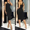 Casual Dresses Womens One Shoulder Dress Sleeveless Ribbed Knit Slim-Fit Bodycon Midi