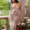 Casual Dresses Fashion Floral Printed Dress Woman Elegant Spets Back Slit Maxi 2023 Summer Female Chic Backless Spaghetti Strap Vestidos