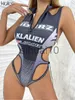 Kvinnors t-shirt klalien sexig tryckt brev bodysuit kvinnor sommar avslappnad sexig skinnny stretch blixtlås backless aktiva kläder kvinnliga romper y2k 2022 j230627