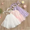 Vestidos de menina Menina vestido infantil sem manga gravata borboleta alças ajustáveis Shoder pequena princesa roupas de verão drop delivery bebê dhoqb