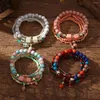 Charm Bilezikler Çok Katmanlı Boho Pembe Kristal Boncuk Kadın Kızlar Elastik Boncuklu Halat Bilezik Pulseira Feminina