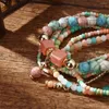 Charm Bilezikler Çok Katmanlı Boho Pembe Kristal Boncuk Kadın Kızlar Elastik Boncuklu Halat Bilezik Pulseira Feminina