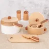 Cucine Gioca cibo Colore del legno naturale per bambini Giocattoli in età prescolare Frutta e verdura Simulazione Play House Utensili da cucina Giocattoli di legno cognitivi Regali 230626