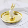 Decorative Objects Figurines Rabbit Earring Storage Tray Jewelry Display Stand Storage Tray Ceramic Ring Necklace Perfect Gift For Friend Colleague 230626