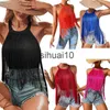 Kvinnors t-shirt kvinnor rem camis spets virkning tassel ruffles strand skörd väst tank tassel badkläder sexig stickade toppar tees bh skjorta skjortor j230627