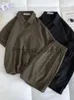 Men's Tracksuits Large Size Casual Summer Suits Men New Unisex Solid Japan Buttonup Short Sleeve Shirt Elastic Waist Shorts 4XL Male Tracksuit x0627