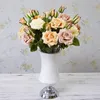 Dried Flowers NEW beautiful big rose branch artificial silk flowers home wedding decoration retro autumn large roses white fake decor