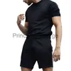 Tute da uomo Set per uomo Completo estivo Pantaloncini manica Fitness 2 pezzi Abbigliamento sportivo Maglietta casual Tuta aderente Bodybuilding Abbigliamento da palestra x0627