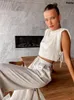 Kvinnor Tvåbitar byxor Summer Women Holiday Linen Pant Set Crop Tops Solid Outfits 2 Matchning för ärmlösa Casuals Fashion 230627