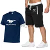 Agasalhos masculinos verão ternos masculinos Ford Mustang roupas estampadas moda casual roupas esportivas homem manga curta algodão camiseta shorts 2 peças conjunto x0627