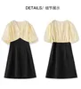 2023 Summer Black Contrast Color Dress Short Sleeve V-Neck Knee-Length Casual Dresses W3L049603