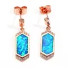 Baumelnde Ohrringe Charm Blauer Opal Stein Tropfen Geometrisches Schild Roségold Farbe Hochzeit Für Frauen Kreativer Schmuck