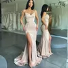 Mermaid Prom Champagne Dresses V Vestido de pescoço Vestido lateral do lado dividido Vestido de festas elegante Moda Roupa Vestidos Fiesta Robe De Soiree