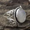 Cluster Rings Vintage Tibetan Moonstone Synthetic Crystal Ring For Women Antique Round Fine Jewelry Girls Ladies Gif