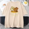 남성 T 셔츠 Capybara 코튼 셔츠 솔리드 컬러 여름 반팔 탑 Y2k 그래픽 여성 티셔츠 하라주쿠 프린트 의류 카와이
