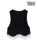 Women's T-Shirt TRAF Women Fashion With Rhinestone Tassel Crop Ribbed Knit Tank Tops Vintage O Neck Sleeveless Female Camis Mujer J230627