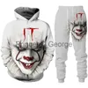 Мужские спортивные костюмы Horror Movie Clown 3D Print HoodiePantsSuit Funny Unisex Pullover Sweatshirt Set 2022 Halloween Personality Streetwear Clothing x0627