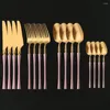 Servis uppsättningar 304 rostfritt stål bordsuppsättning 16st rosa guld knivgaffel sked plattvaror diskmaskin bestick partiförsörjning
