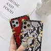 Luxo Snakeskin Square Ring Holder Phone Case Para Iphone 14 Pro Max 13 12 11 Snake Pattern Python Print Kickstand Cover Shcokproof Anti Drop 1PCS