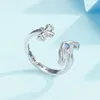 Klusterringar 925 Sterling Silver Anchor Justerbar skeppshjul Ring med Heart Blue Cz Jewelry Christmas Birthday Present till Women Girls