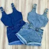 Rompers FOCUSNORM 0 4Y Summer Casual Kids Girls Denim Jumpsuits Shorts 2 Colors Sleeveless Solid Hollow Out Playsuits 230626