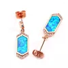 Baumelnde Ohrringe Charm Blauer Opal Stein Tropfen Geometrisches Schild Roségold Farbe Hochzeit Für Frauen Kreativer Schmuck